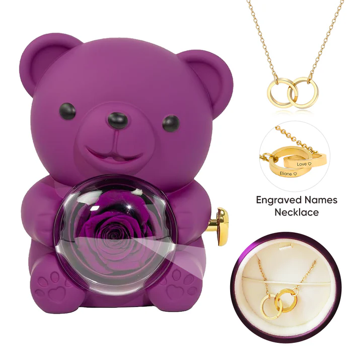 Eternal Rose Bear Jewelry Box with Necklace HM-STORE