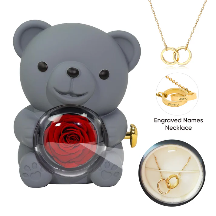 Eternal Rose Bear Jewelry Box with Necklace HM-STORE