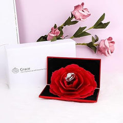 Rose Ring Box Creative Velvet Rose Engagement Jewelry Box for Wedding Jewelry Gift Box (Red)