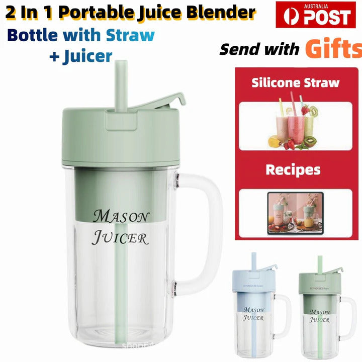 (HM-STORE) 🍹 420ml Portable Juicer with Straw | USB Electric Stainless Steel Fruit Juicer Cup | Extractor Blender Juice Maker Machine for Kitchen 🥤