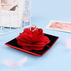 Rose Ring Box Creative Velvet Rose Engagement Jewelry Box for Wedding Jewelry Gift Box (Red)