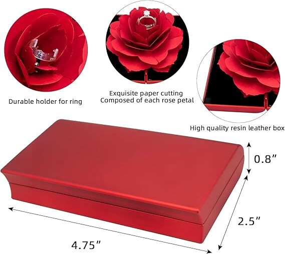 Rose Ring Box Creative Velvet Rose Engagement Jewelry Box for Wedding Jewelry Gift Box (Red)