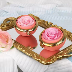 Elegant Rose Flower Rings Box Rotating Jewelry Box Necklace Set