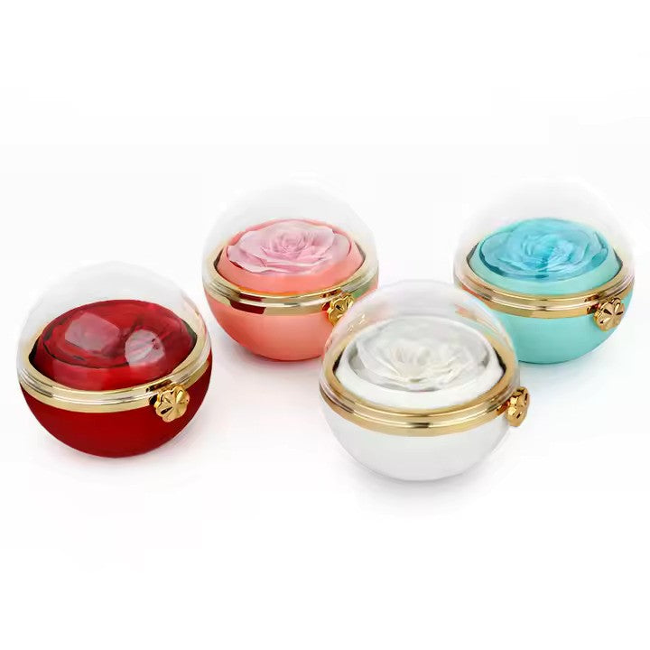 Elegant Rose Flower Rings Box Rotating Jewelry Box Necklace Set